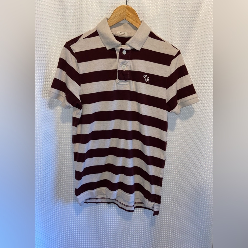 2/40$ Men’s ABERCROMBIE&FITCH‎ muscle fit striped brown and beige Polo sz medium